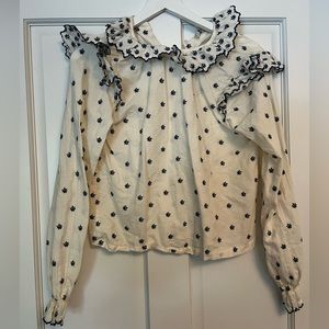 The New Society Blue/ White Embroidered Blouse